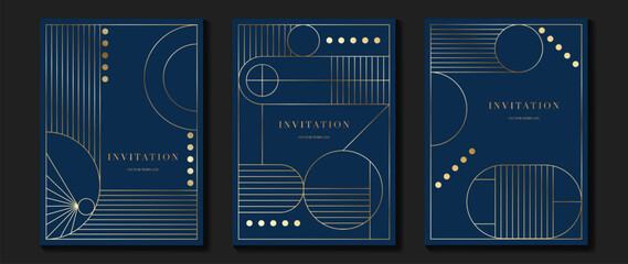 Canvas Print - luxury invitation card background vector. elegant classic antique design, gold lines gradient on nav