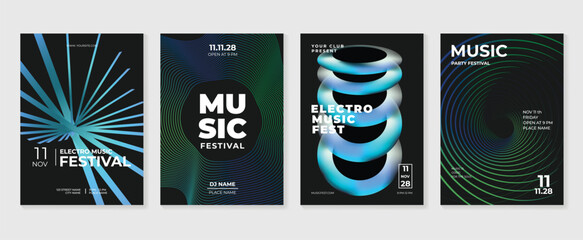 Wall Mural - music poster design background vector set. electro sound cover template with vibrant abstract gradie