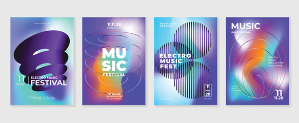 Wall Mural - music poster design background vector set. electro sound cover template with vibrant abstract gradie