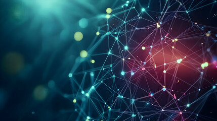 Abstract Digital Network Structure With Glowing Nodes Lines And Sphere Shape Against Dark Blue Background