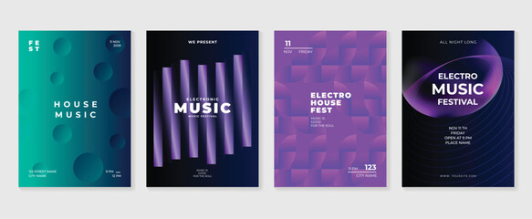 Wall Mural - music poster design background vector set. electro sound cover template with vibrant abstract gradie