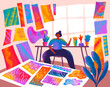 © Marusya Wrobel/Stocksy - Creative workspace filled with vibrant abstract art designs