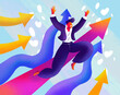 © Marusya Wrobel/Stocksy - Dynamic figure jumping among colorful arrows expressing growth