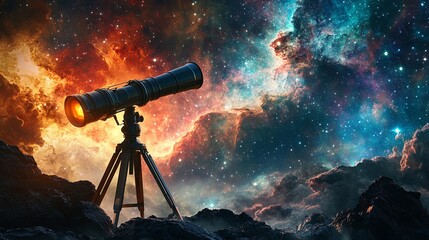 Wall Mural - a celestial observatory with a glowing telescope aimed at a vibrant nebula digital