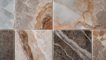Poster - Elegant marble tile background showcasing four large tiles in neutral beige, cream, and brown tones with intricate veining patterns.