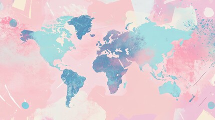  A futuristic design featuring a holographic map overlaid on a clean pastel background. picture