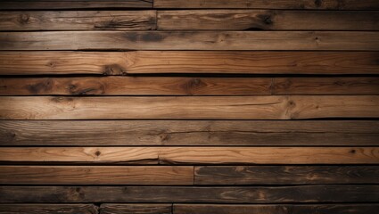 Leinwandbilder - Rustic wooden backdrop featuring horizontal planks in rich brown tones, showcasing unique textures and natural grain patterns throughout.