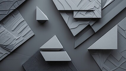Fototapete - Contemporary gray abstract composition with layered geometric shapes and textured patterns on a smooth gray background for modern design applications.