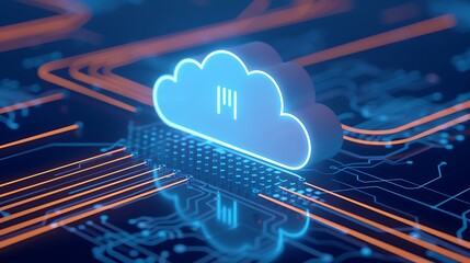 Wall Mural - digital cloud technology concept with circuit board background and neon color effects