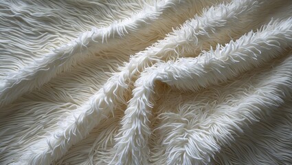 Aufkleber - Shaggy white blanket texture with soft plush fibers arranged in flowing waves creating a cozy and inviting background perfect for design projects.