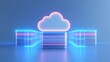 © Tackey - Futuristic cloud computing storage concept with glowing neon lines and modern design elements against blue backdrop