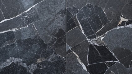 Poster - Dark marble texture with intricate white veining, featuring a split composition of two distinct patterns; rich deep tones create an elegant backdrop.