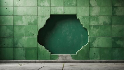 Aufkleber - Green cement wall backdrop featuring a textured wall with a large cutout in the center, providing ample space for text on a concrete floor.