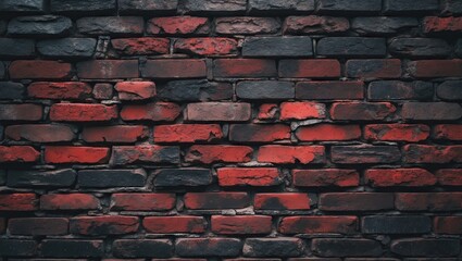 Leinwandbilder - Vintage red brick wall texture with dark and moody tones featuring a mix of deep reds and blacks. Horizontal orientation ideal for backgrounds.