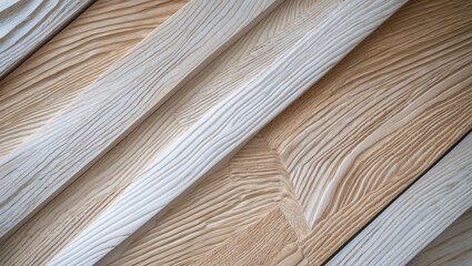 Aufkleber - Diagonal layers of bleached oak veneer showcasing light cream and white tones with textured wood grain patterns, arranged in a dynamic layout.