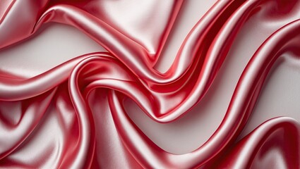 Aufkleber - Red satin fabric draped elegantly with soft folds and a glossy sheen against a soft neutral background, ideal for design and text overlays.