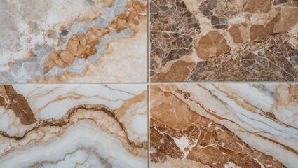 Aufkleber - Natural marble texture with earthy tones of cream, brown, and beige displaying elegant veining patterns arranged in four quadrants.