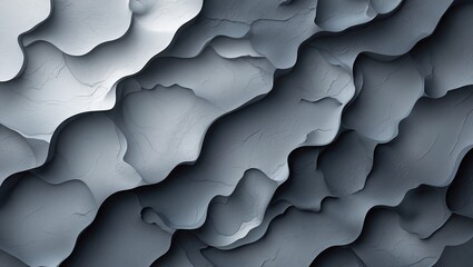 Leinwandbilder - Textured grey abstract background with wavy layered design creating depth and contrast in soft shadows and highlights throughout the composition.