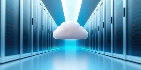 Fototapete - Hyperconnected Cloud Migration Sleek Data Center Corridor with Luminescent Symmetry - Next-Gen Digital Infrastructure Transformation and Enterprise Connectivity Solution