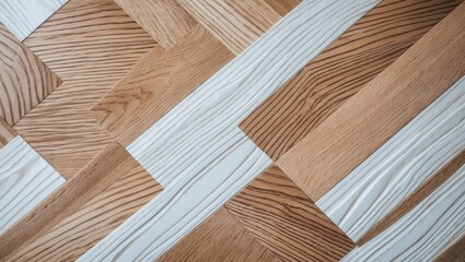 Poster - Bleached oak veneer flooring featuring diagonal wood grain in white and light brown hues with a herringbone pattern and smooth texture.