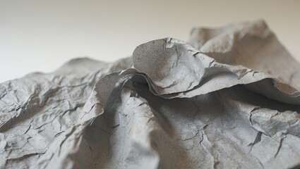 Fototapete - Textured grey recycled paper with crumpled folds creating depth, featuring ample copy space for text or design elements, neutral backdrop for creativity.