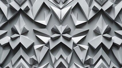Leinwandbilder - Abstract geometric grey wallpaper featuring intricate 3D paper-folded design. Central elements create a symmetrical pattern with depth.