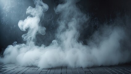 Leinwandbilder - mist rising over a dark wooden floor creating a mysterious atmosphere with soft gray tones and a spo