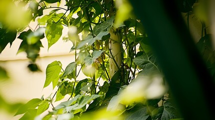 Wall Mural - Close-Up View of Lush Green Leaves in Sunlit Natural Environment with Soft Focus and Depth