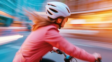 Aufkleber - Urban Mobility Revolution Dynamic E-Bike Commuter Captures Next-Gen Professional Sustainability in Motion - Empowered Female Professional Navigating Modern City Transportation