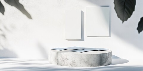 Aufkleber - Industrial Chic Product Display Minimalist Concrete Podium with Modern Blue Cards - Innovative Branding Design for Digital Marketing Aesthetics