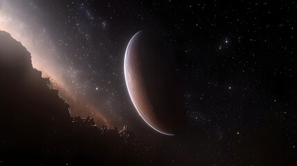 Wall Mural - Dramatic View of a Planet Shining in the Cosmic Night Sky with Distant Stars and Nebulae