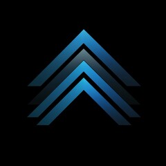 Poster - Ascending Layers: Abstract Blue and Gray Arrows on Black Background - Modern Geometric Design