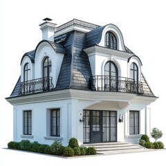 Aufkleber - Elegant White House with Black Tile Roof and Balcony, a Stylish Residential Building Exterior
