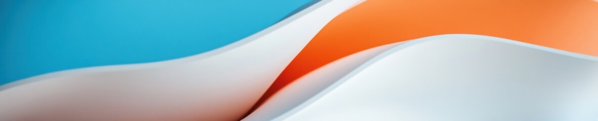 Poster - Fluid Dynamics Minimalist Abstract Wave Design Showcasing Soft Color Transition, Contemporary Digital Aesthetic in Sleek Azure, White, and Tangerine Palette