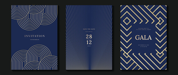 Wall Mural - luxury invitation card background vector. golden elegant geometric shape, gold lines gradient on nav