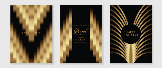 Canvas Print - luxury invitation card background vector. golden elegant geometric shape, gold lines gradient on dar