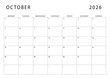 © MuhammadSyarif - October 2026 calendar. Monthly planner template. Monday start. Vector design