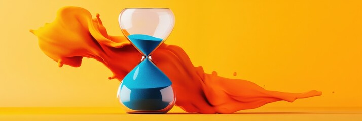 Fototapete - Minimalist Time Management Visualization Dynamic Hourglass in Vibrant Pop Art Palette, Capturing Productivity Trends for Digital Professionals and Creative Entrepreneurs