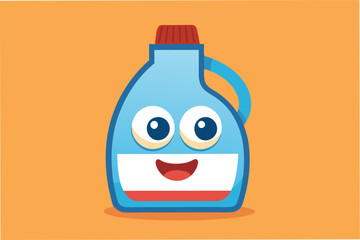 Poster - Happy cartoon bottle character with expressive eyes and cheerful smile, standing against a bright yellow background, showcasing clean and fun design elements