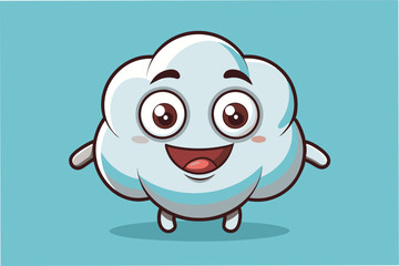 Poster - Happy cloud character with expressive face and cheerful demeanor in a playful vector illustration