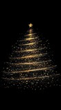 Manifesto con albero di Natale stilizzato composto da una spirale di luce dorata su uno sfondo nero. In cima all'albero c'è una stella dorata. Effetto brillante ed elegante