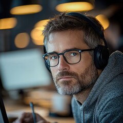 Aufkleber - A man working in a tech company office.