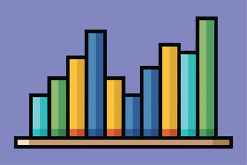 Poster - Vector illustration of a colorful bar graph displaying data trends, showcasing growth with various heights and vibrant colors against a light blue background