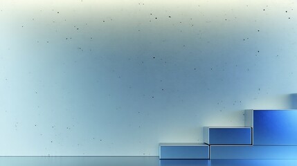 Serene Blue Cubes Ascending Softly Lit Wall. AI Generated