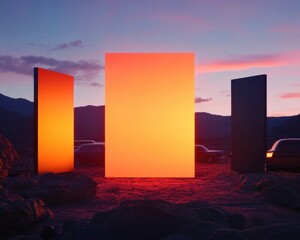 Poster - Liminal Sunset Metaverse Immersive Digital Landscape Exploring Transitional Spaces, Virtual Design and Next-Generation Visual Experimentation