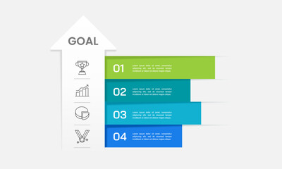 upward arrow infographic with 4 options to success. presentation, data, report, plan and strategy. v