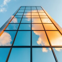 Poster - Geometric Ascension Futuristic Glass Architecture Reflecting Dynamic Corporate Vision, Innovative Design and Forward-Thinking Urban Landscape Perspectives