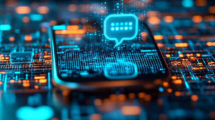 Digital smartphone communication network technology abstract background web data blue code cyber