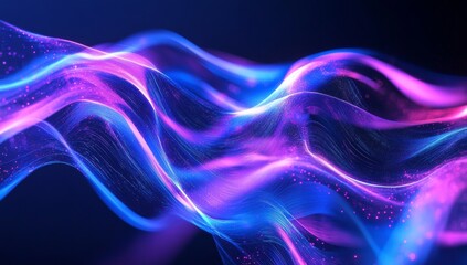 Wall Mural - abstract background with blue and purple waves of glowing lines on a dark backdrop, an ai concept.
