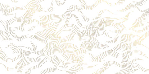 Vector white and gold line luxury organic pattern. Japanese style abstract wave, elegant water, contour, topography, cloud elegant texture. Premium fancy minimal template.